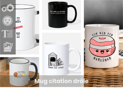 Mug citation drôle à personnaliser en ligne. Mug Berliner, mug les cons, illustration drôle ou texte manuscrit.