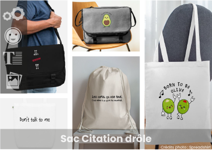 Votre sac citation drôle personnalisé en ligne : blague illustrée, citation humoristique, impression haute qualité Spreadshirt.