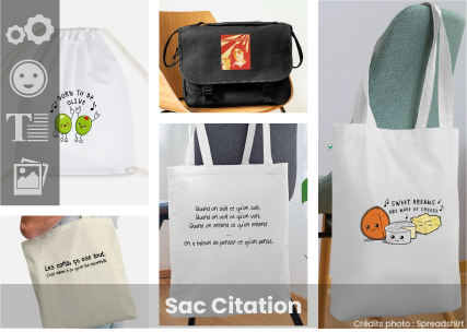 Sac citation, créez le vôtre : sac rigolo, citation drôle, devise sérieuse ou revendication politique, personnalisez votre sac en ligne.