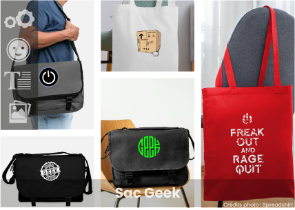 Sac geek à personnaliser soi-même : créez le vôtre facilement, choisissez votre motif et le sac à imprimer avec Spreadshirt.
