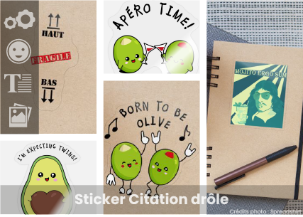 Sticker citation drôle personnalisé, collez de l'humour autour de vous avec un autocollant rigolo.