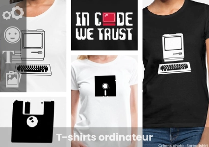 T-shirt ordinateur à personnaliser en ligne : choisissez un motif, ordinateur rétro, code, informatique... et imprimez un t-shirt original avec Spreadshirt.