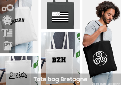 Tote bag Bretagne à personnaliser soi-même et imprimer avec Spreadshirt : imprimez un tote bag triskel ou un sac de courses nœud celtique en quelques clics.