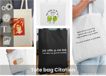 Votre tote bag citation à créer et imprimer en ligne : citations existantes ou texte personnel, lancez-vous et créez un tote bag original.